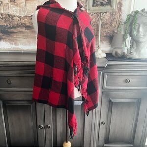 Plaid Red and Black Girls Hoodie Wrap size L